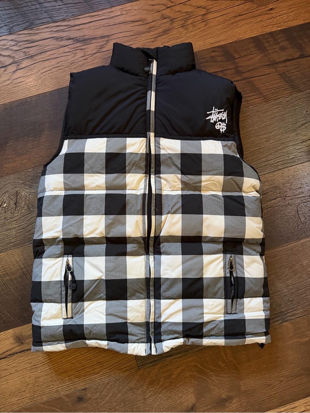 Stussy Black & White Checkered Puffer Vest